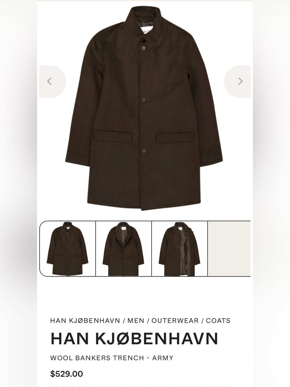 HAN KJØBENHAVN Bankers Trench Charcoal Wool Coat